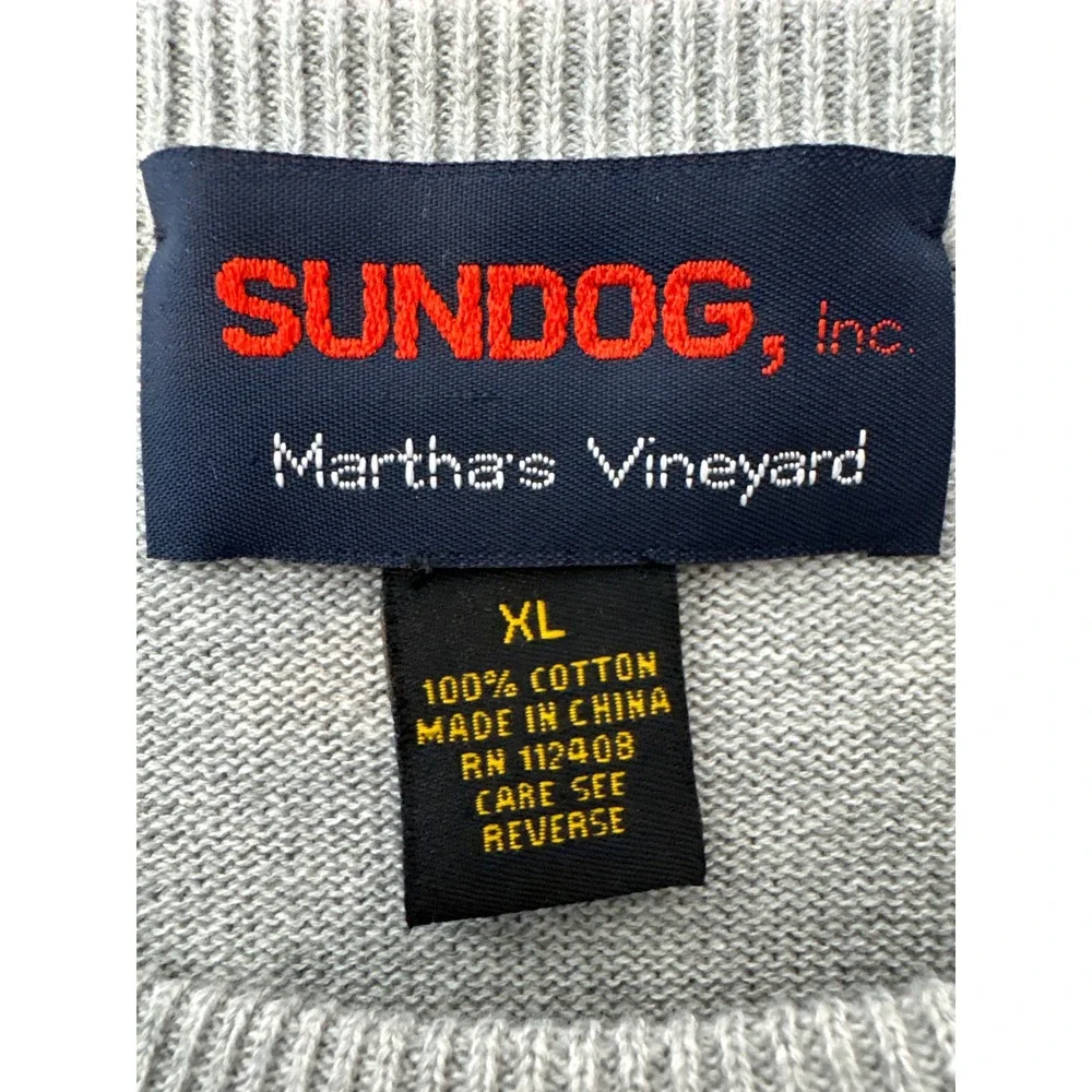 Sundog Marthas Vineyard Mens Gray Cotton Crew Neck Pullover Sweater Sz XL Preppy
